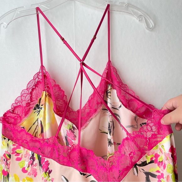 Cacique Satin + Lace Strappy Negligee Babydoll Nightie Floral Pink Yellow 18/20 - Picture 7 of 13